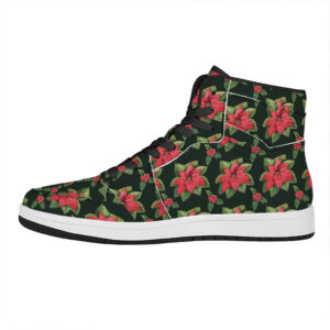 Christmas High Top Leather Sneakers With Watercolor Poinsettia Design Bvldu