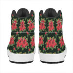 Christmas High Top Leather Sneakers with Watercolor Poinsettia Design