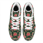 Christmas High Top Leather Sneakers with Watercolor Poinsettia Design