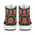 Christmas High Top Leather Sneakers with Watercolor Poinsettia Design