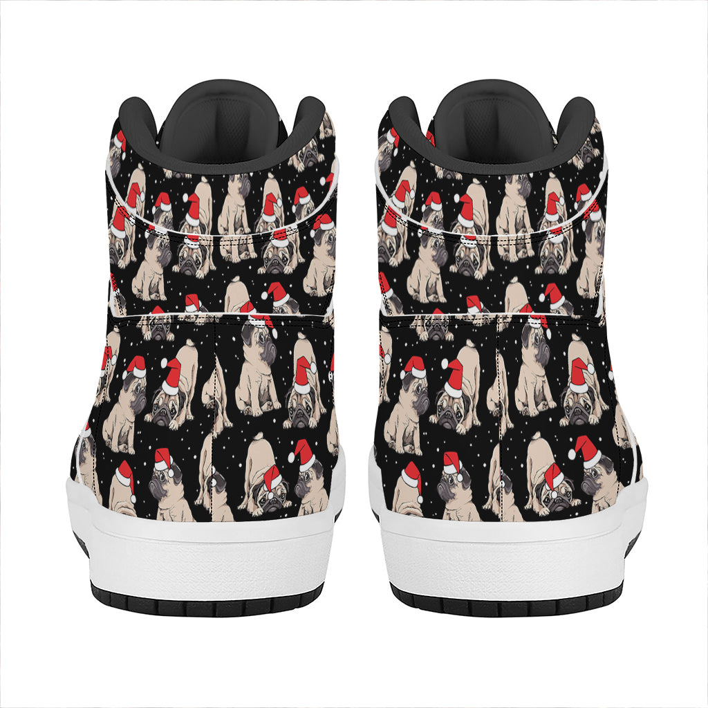 Christmas Pug Design High Top Leather Sneakers