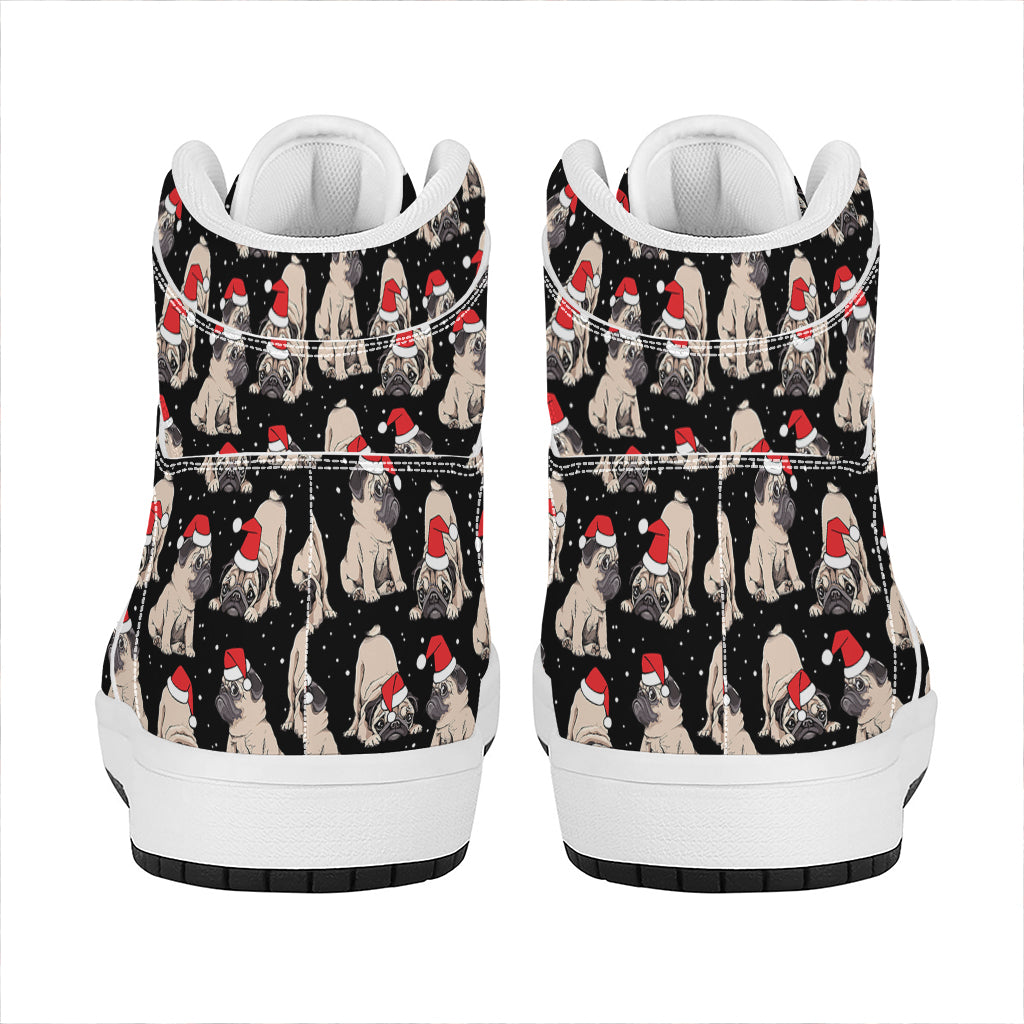 Christmas Pug Design High Top Leather Sneakers