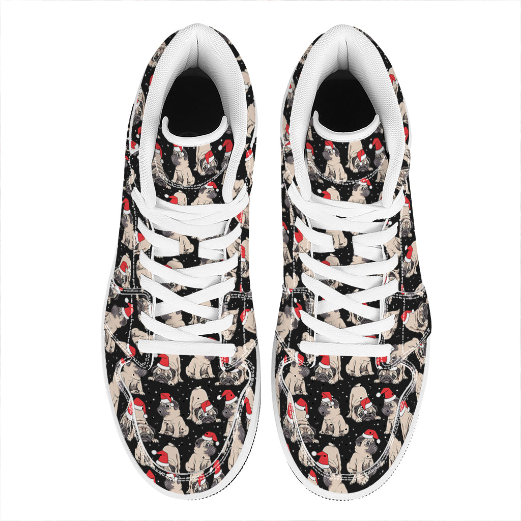 Christmas Pug Design High Top Leather Sneakers