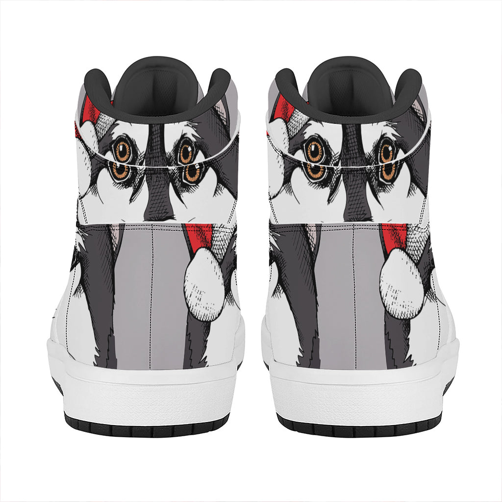 Christmas Siberian Husky High Top Leather Sneakers for Dog Lovers