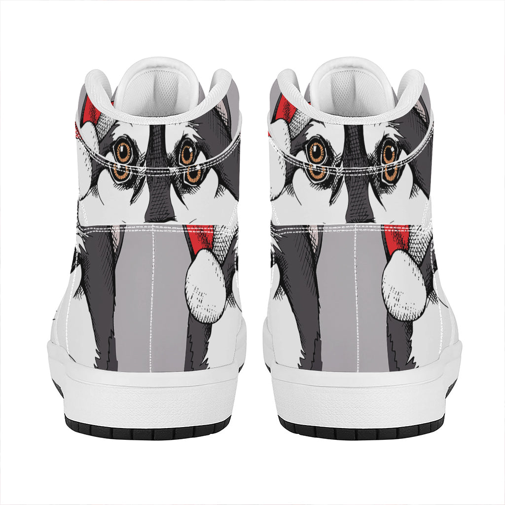 Christmas Siberian Husky High Top Leather Sneakers for Dog Lovers