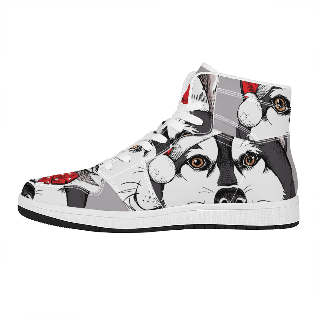 Christmas Siberian Husky High Top Leather Sneakers for Dog Lovers