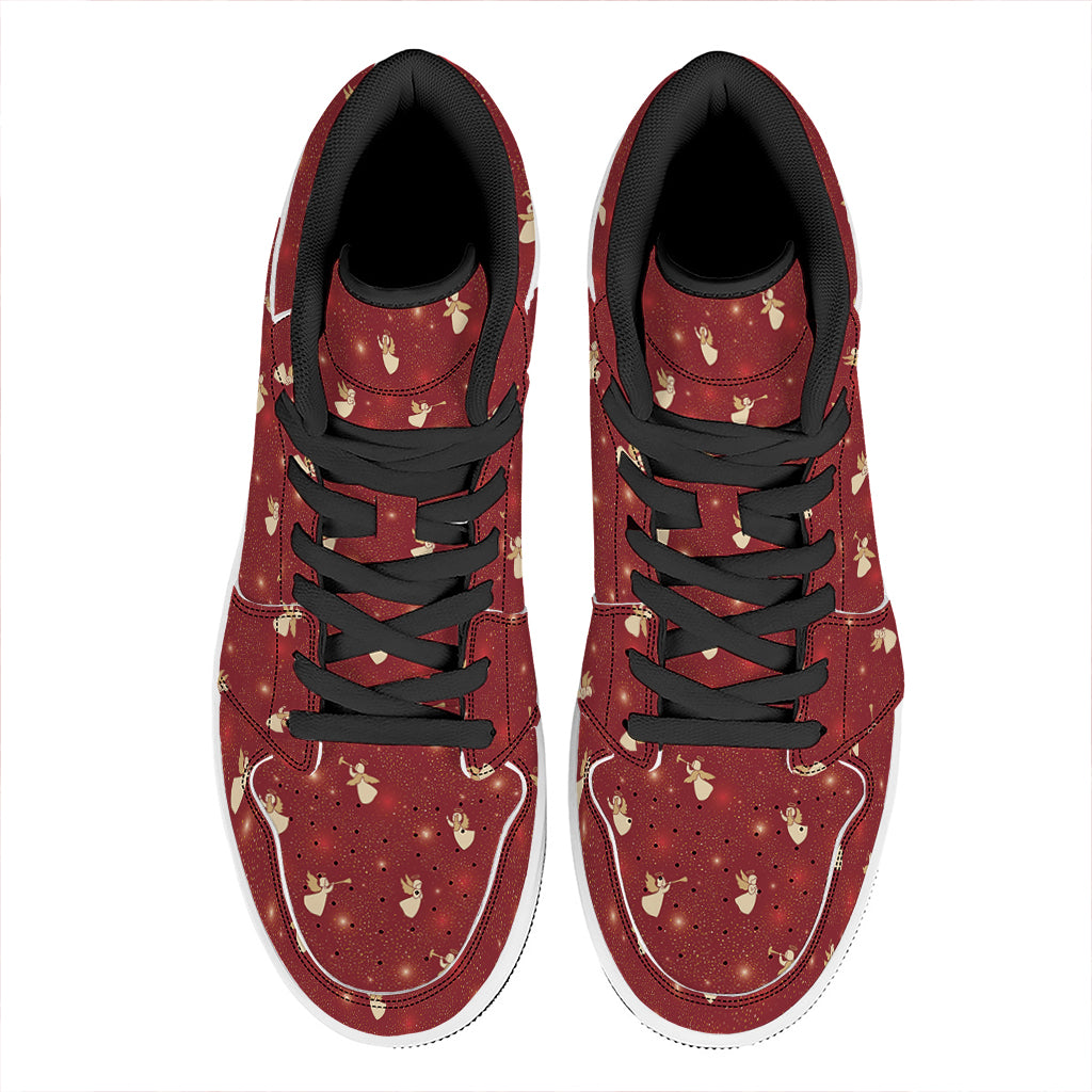 Christmas Themed High Top Leather Sneakers with Angel Design