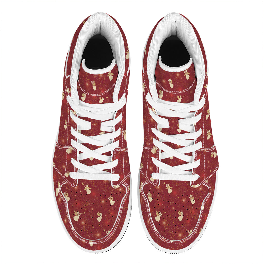 Christmas Themed High Top Leather Sneakers with Angel Design