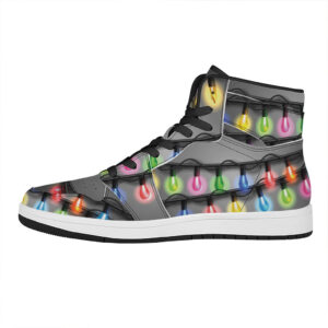 Christmas Themed High Top Leather Sneakers With Holiday Lights Design Hlmta