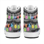 Christmas Themed High Top Leather Sneakers with Holiday Lights Design