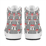 Christmas Themed High Top Leather Sneakers with Santa and Penguin Design