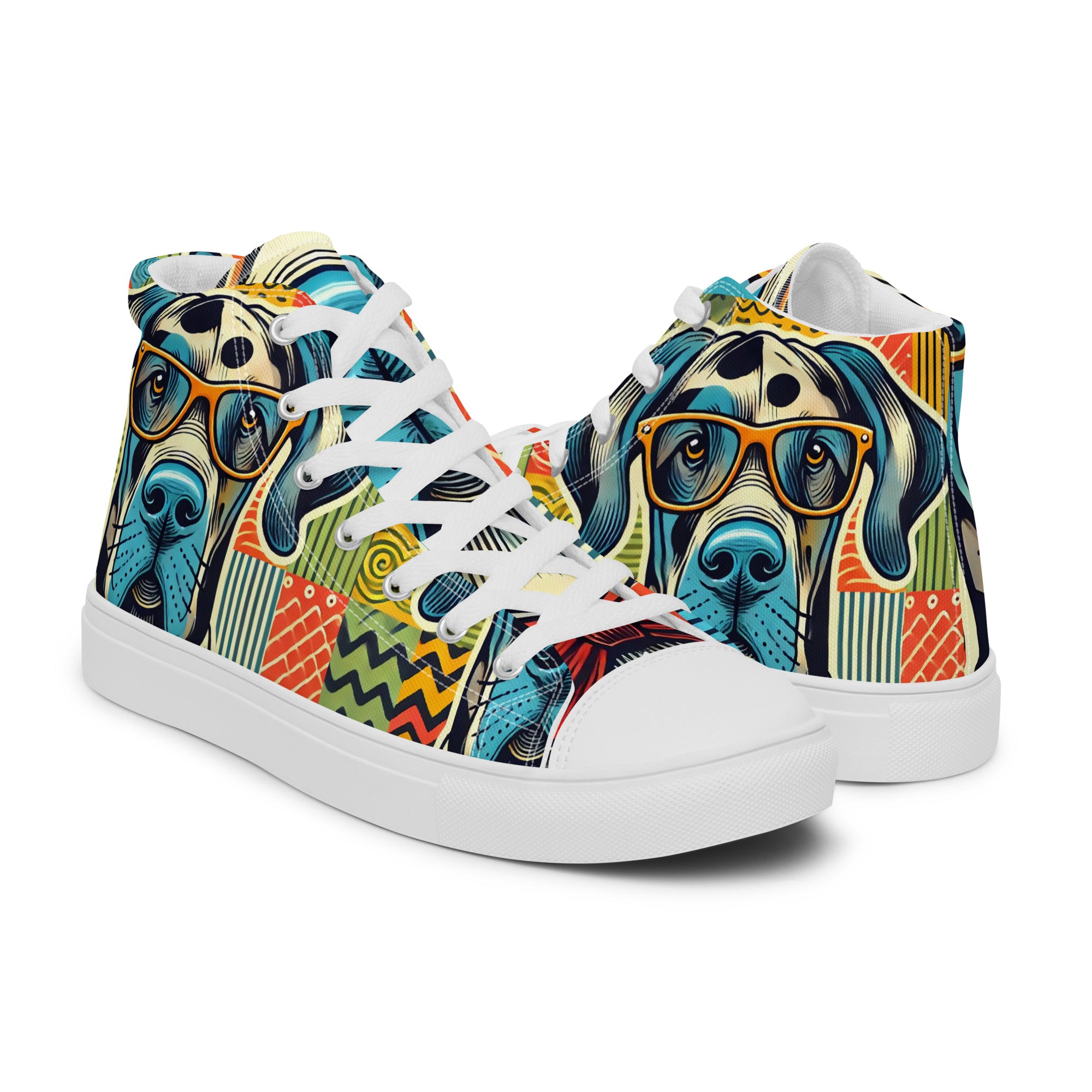 Men’s Great Dane High-Top Sneakers, Dog Print Canvas Casual Shoes