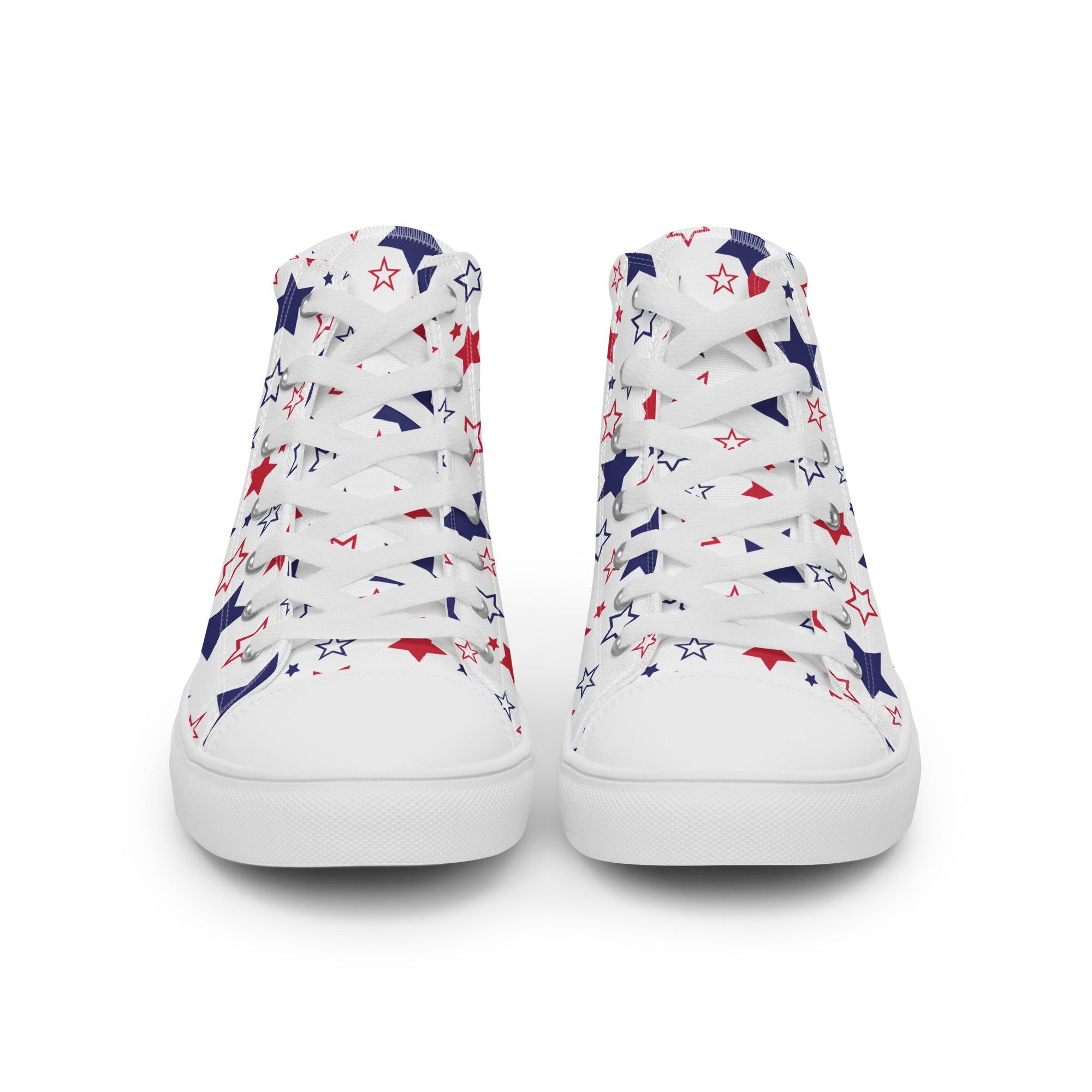 Men’s Patriotic Star High-Top Sneakers, Red, White & Blue Canvas Shoes