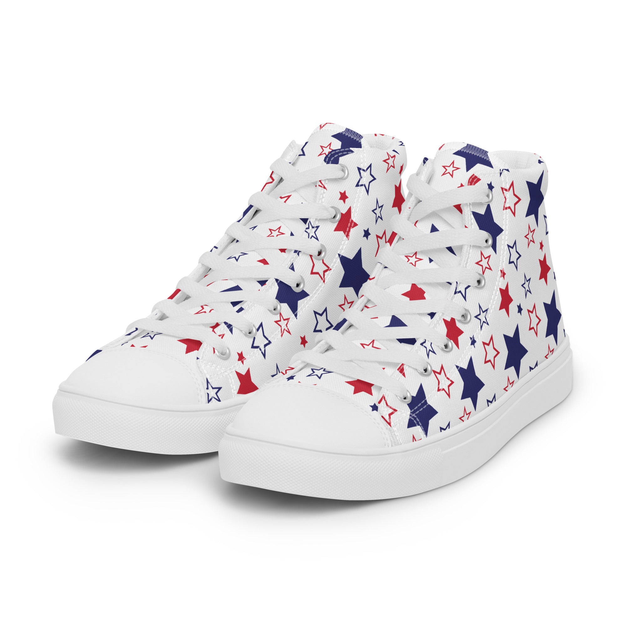 Men’s Patriotic Star High-Top Sneakers, Red, White & Blue Canvas Shoes