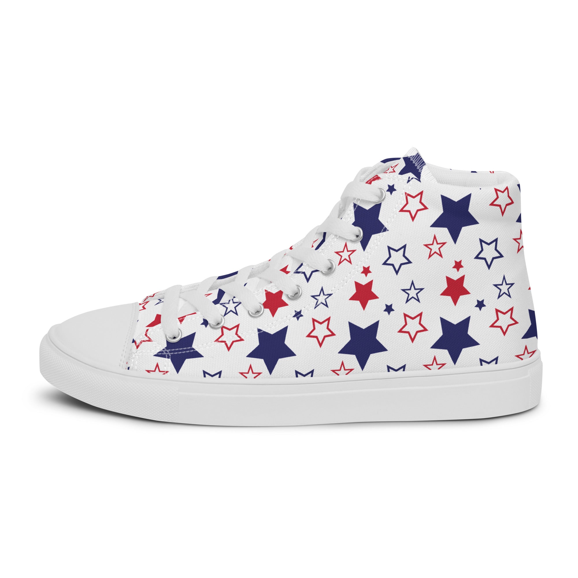 Men’s Patriotic Star High-Top Sneakers, Red, White & Blue Canvas Shoes