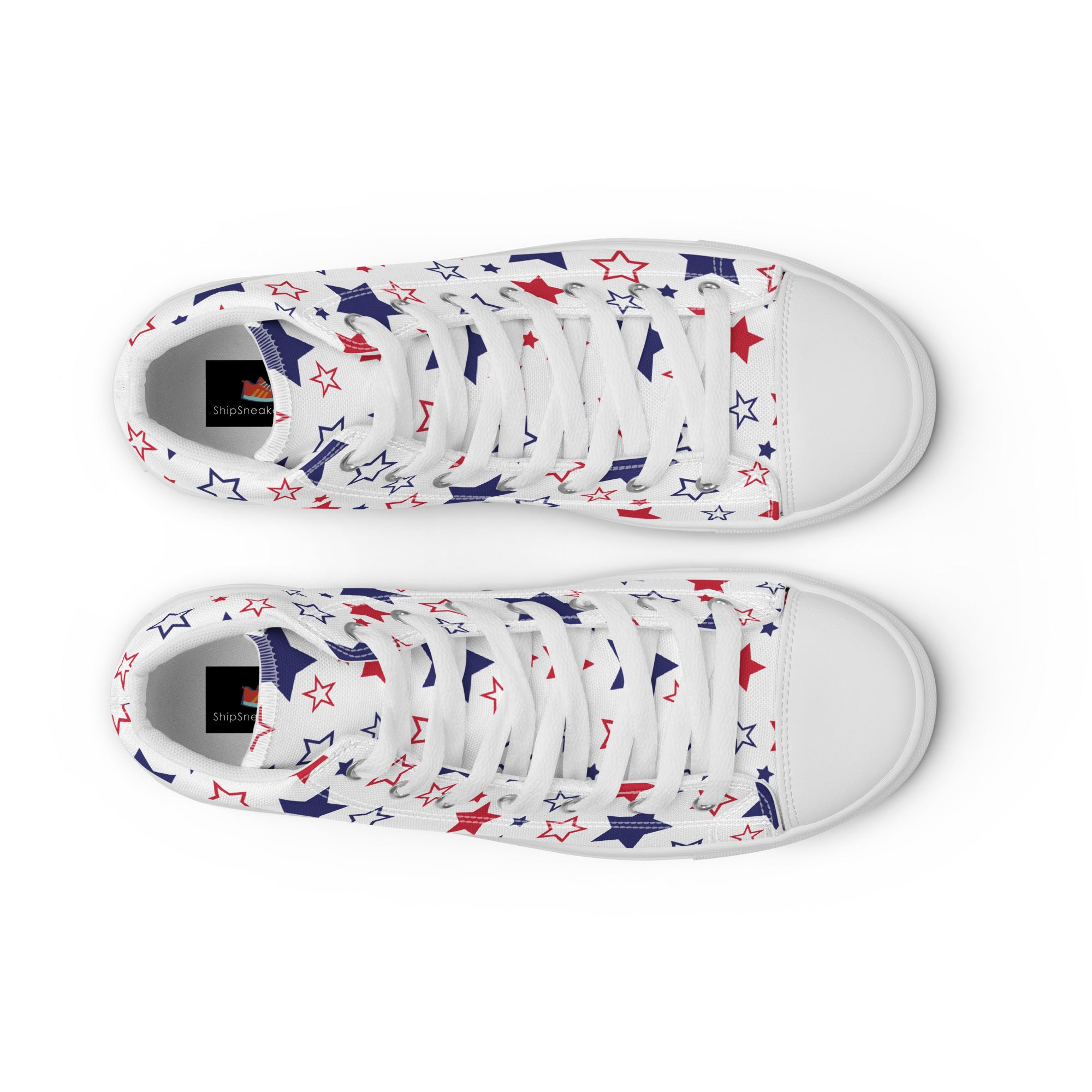 Men’s Patriotic Star High-Top Sneakers, Red, White & Blue Canvas Shoes