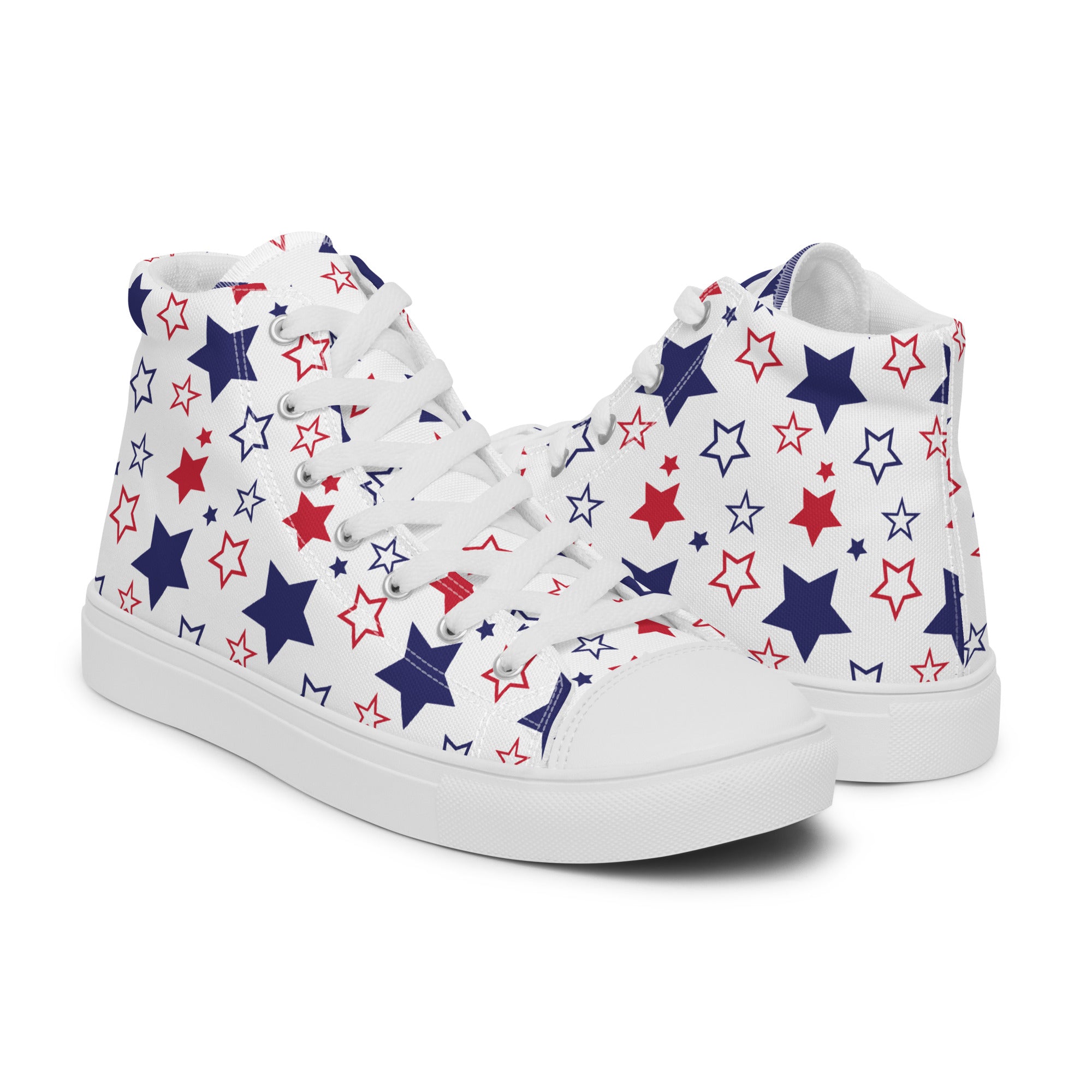 Men’s Patriotic Star High-Top Sneakers, Red, White & Blue Canvas Shoes