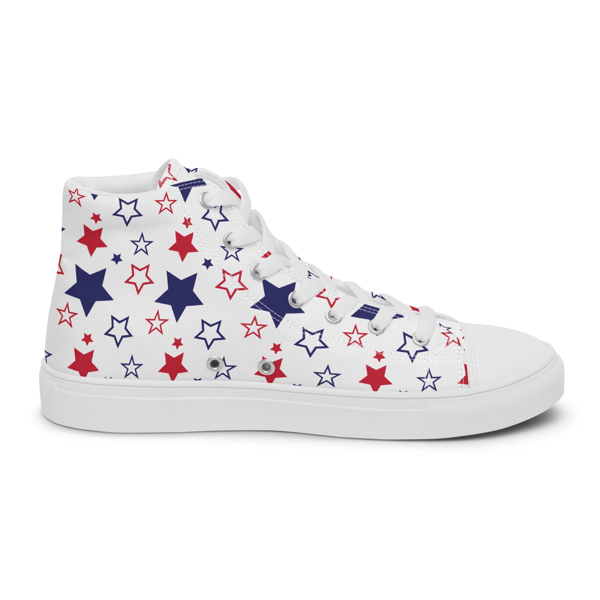 Men’s Patriotic Star High-Top Sneakers, Red, White & Blue Canvas Shoes