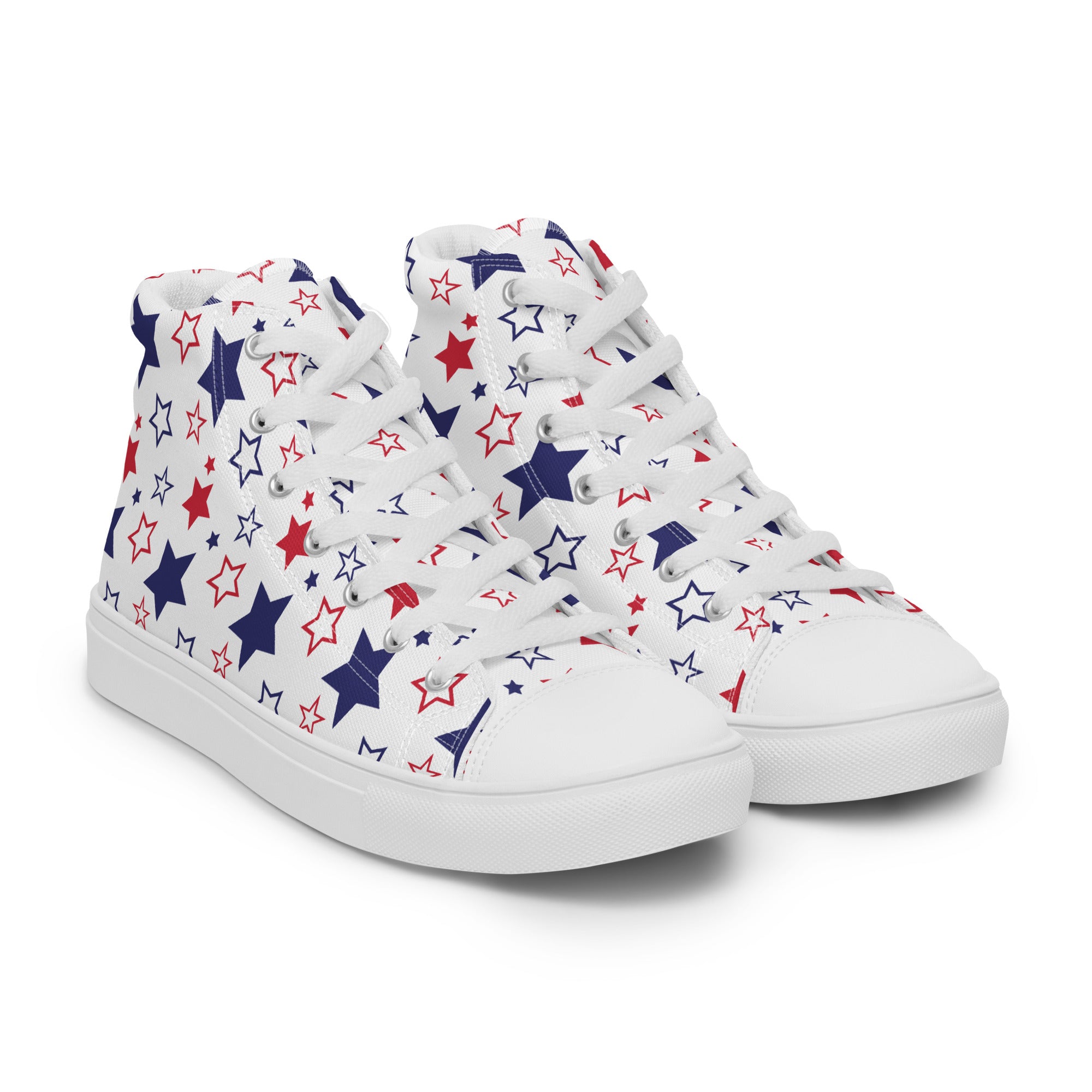 Men’s Patriotic Star High-Top Sneakers, Red, White & Blue Canvas Shoes