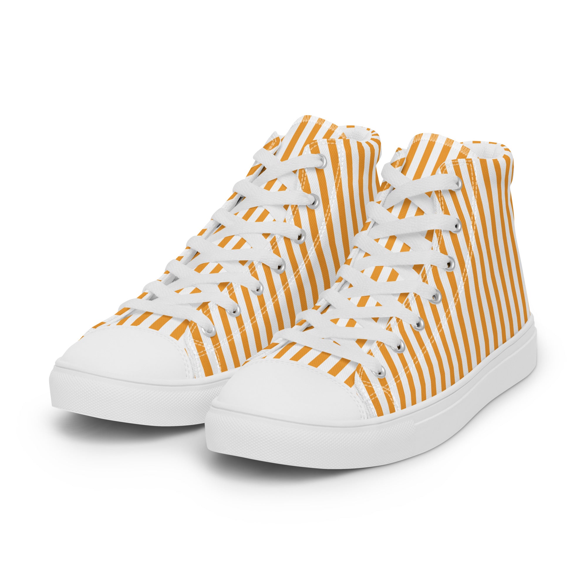 Men’s Gold Striped High-Tops, Classic Canvas Shoes, Vertical Stripes