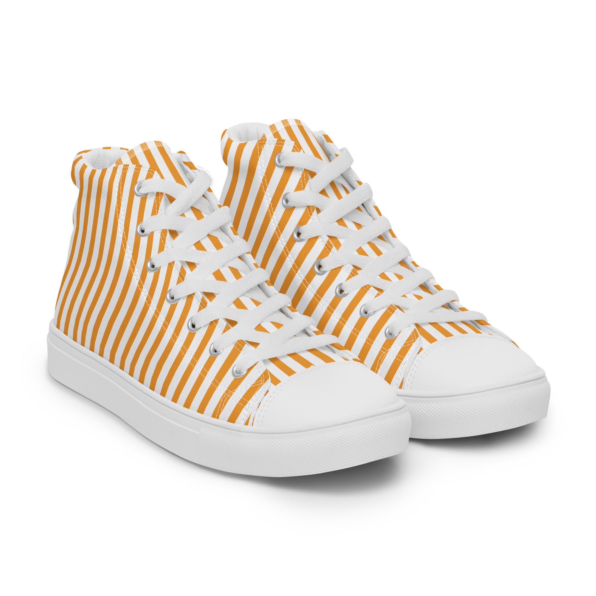 Men’s Gold Striped High-Tops, Classic Canvas Shoes, Vertical Stripes