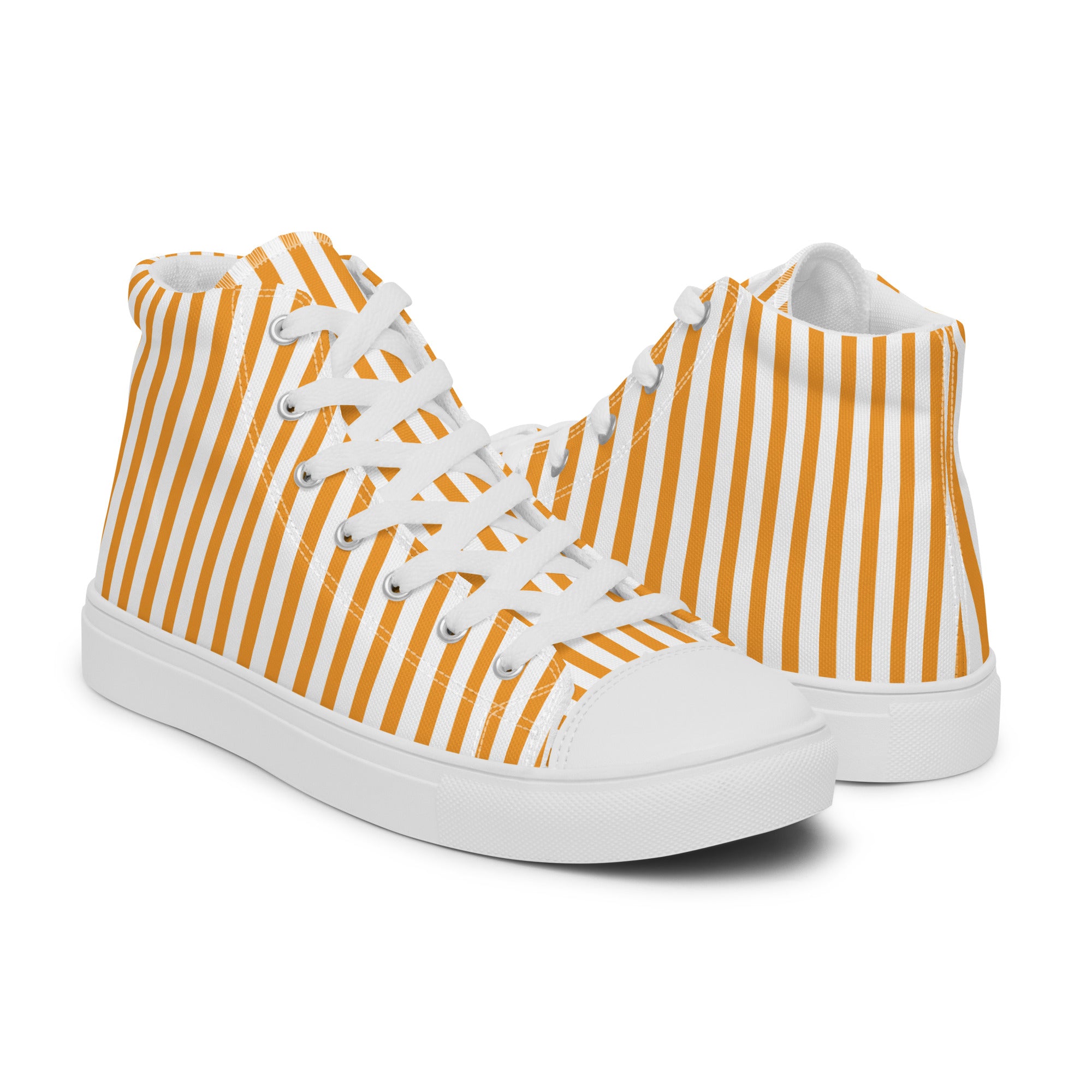 Men’s Gold Striped High-Tops, Classic Canvas Shoes, Vertical Stripes