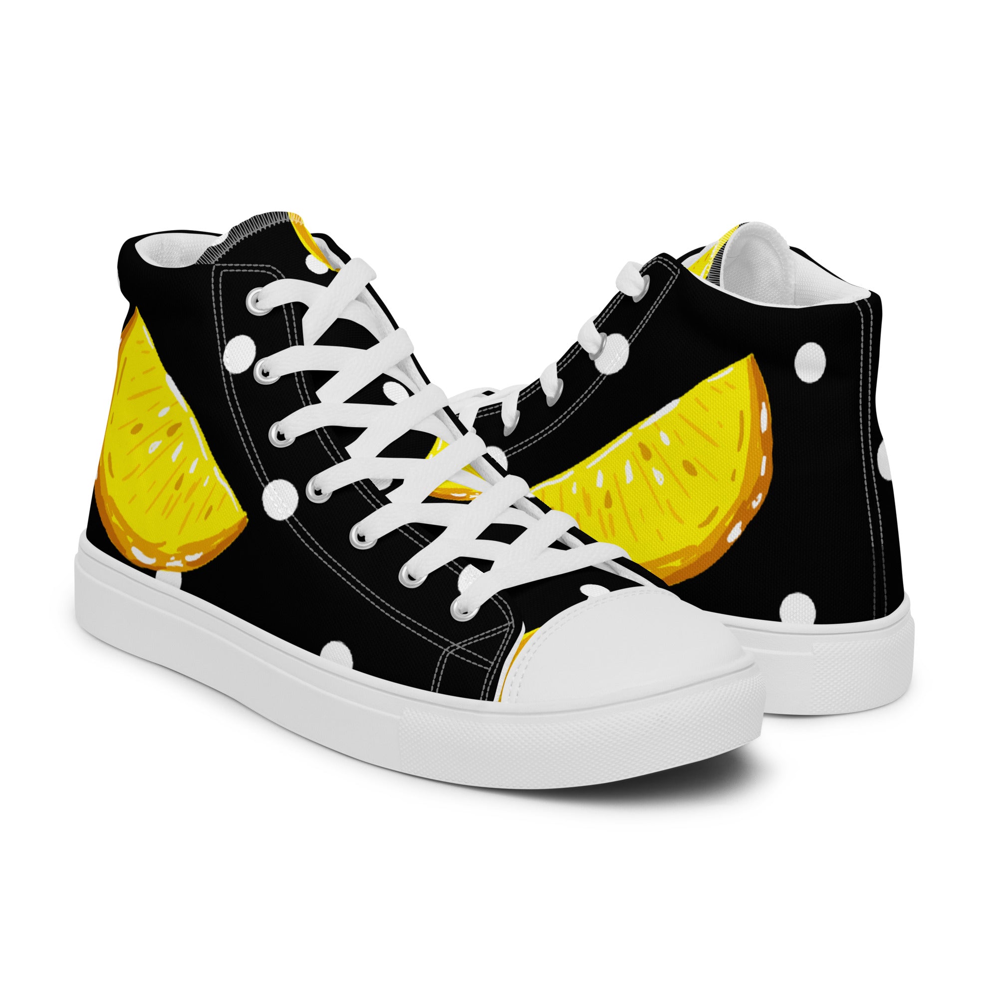 Men’s Lemon Slice High-Top Sneakers, Black Canvas Casual Shoes