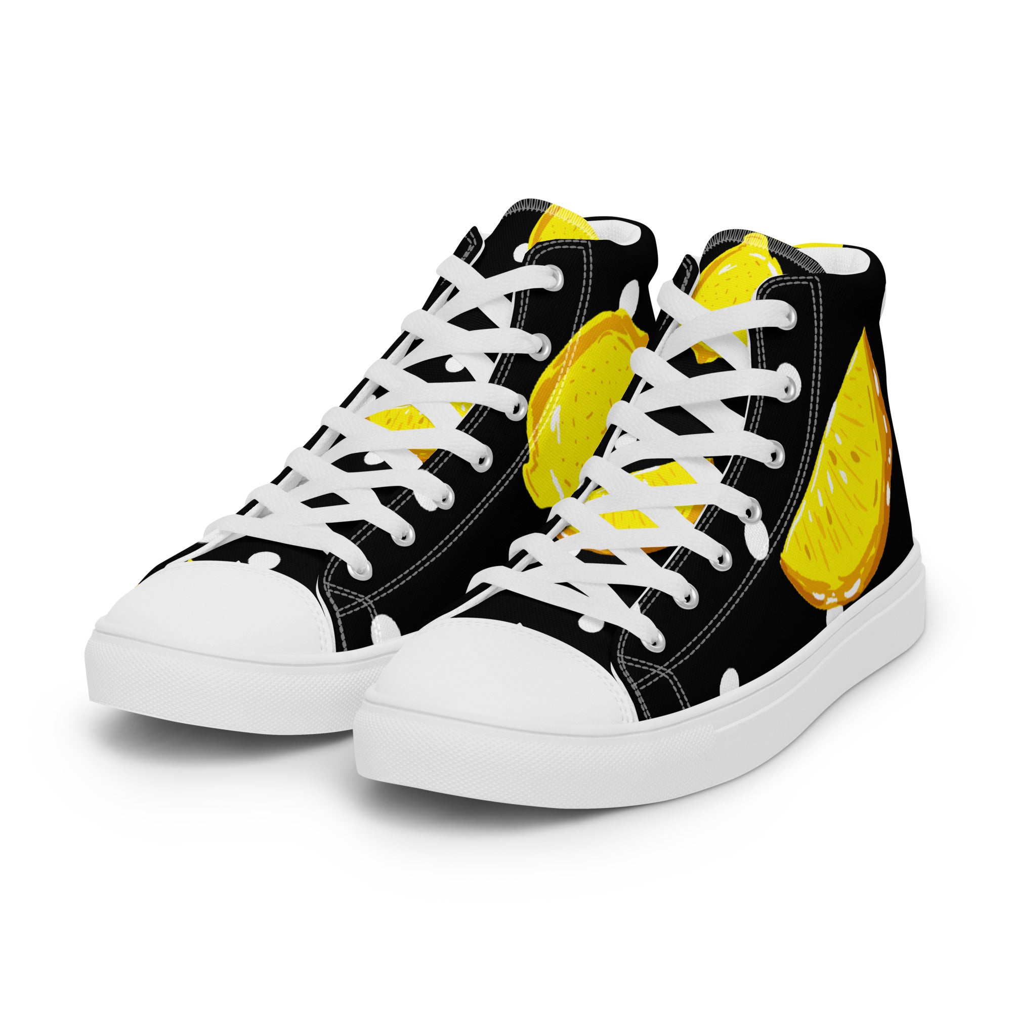 Men’s Lemon Slice High-Top Sneakers, Black Canvas Casual Shoes