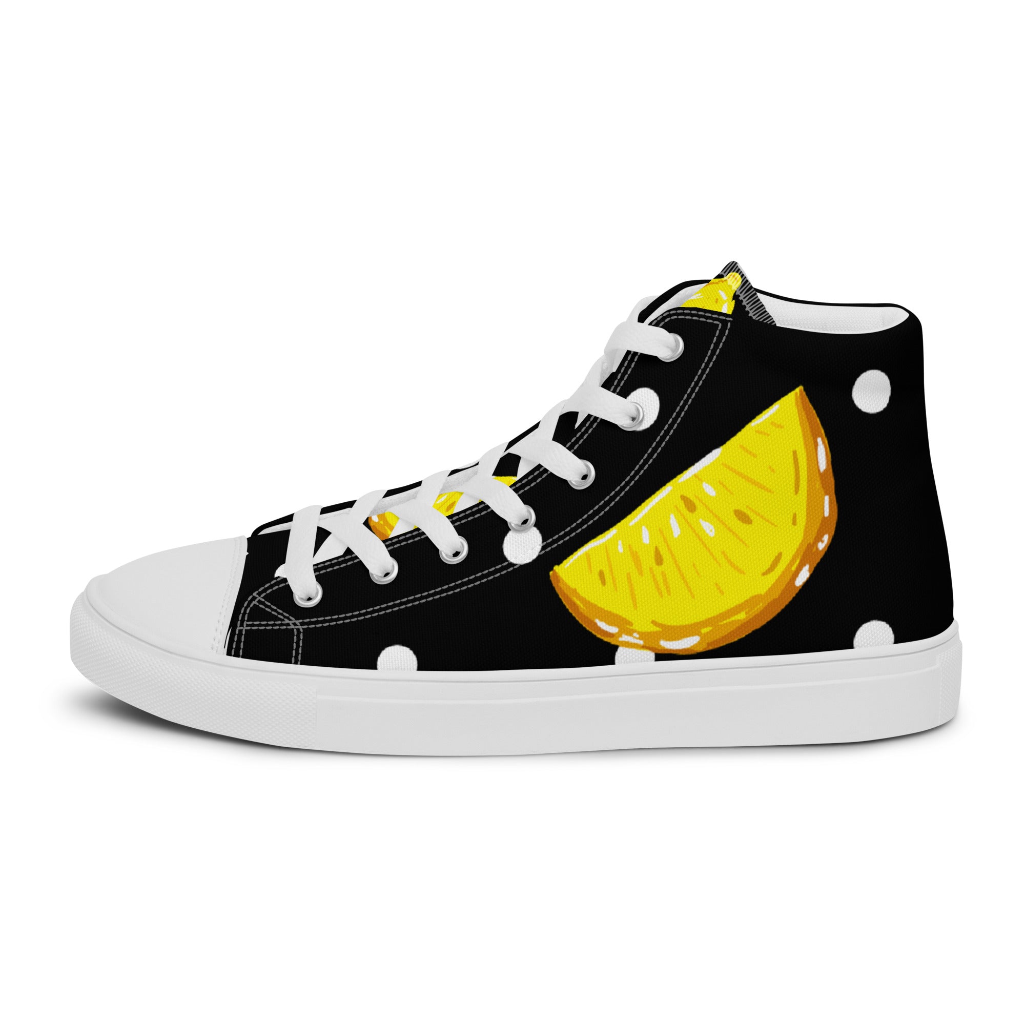 Men’s Lemon Slice High-Top Sneakers, Black Canvas Casual Shoes