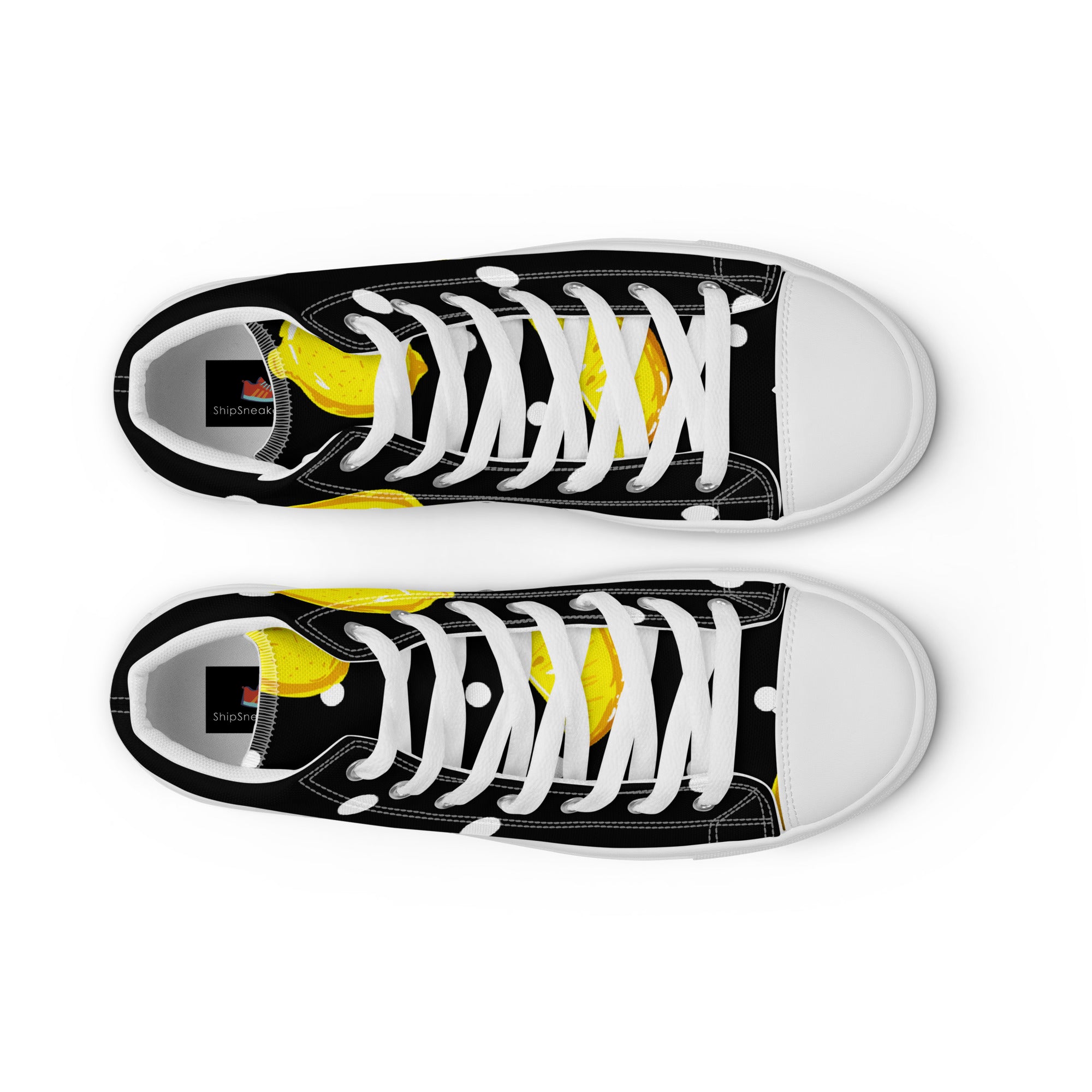 Men’s Lemon Slice High-Top Sneakers, Black Canvas Casual Shoes