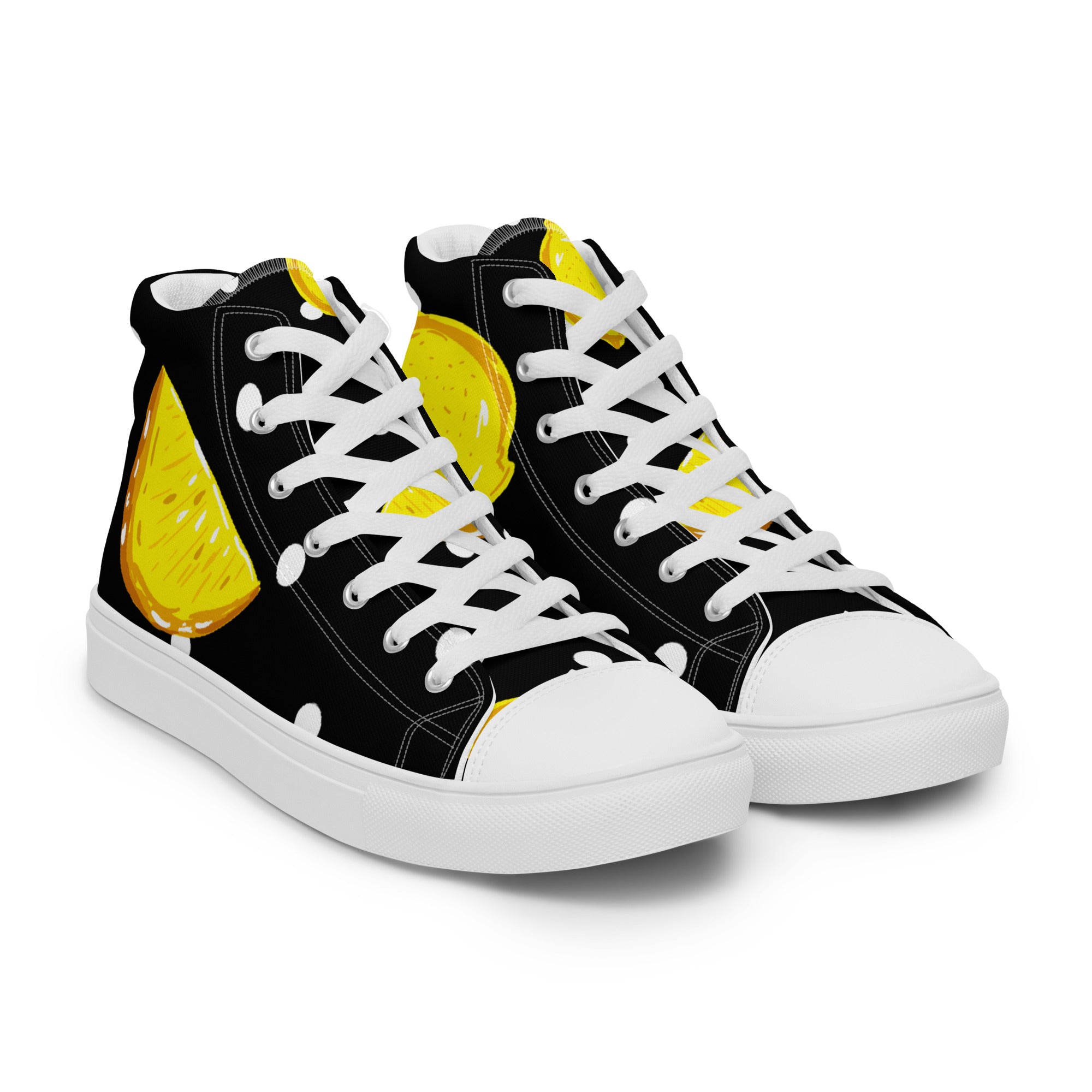 Men’s Lemon Slice High-Top Sneakers, Black Canvas Casual Shoes