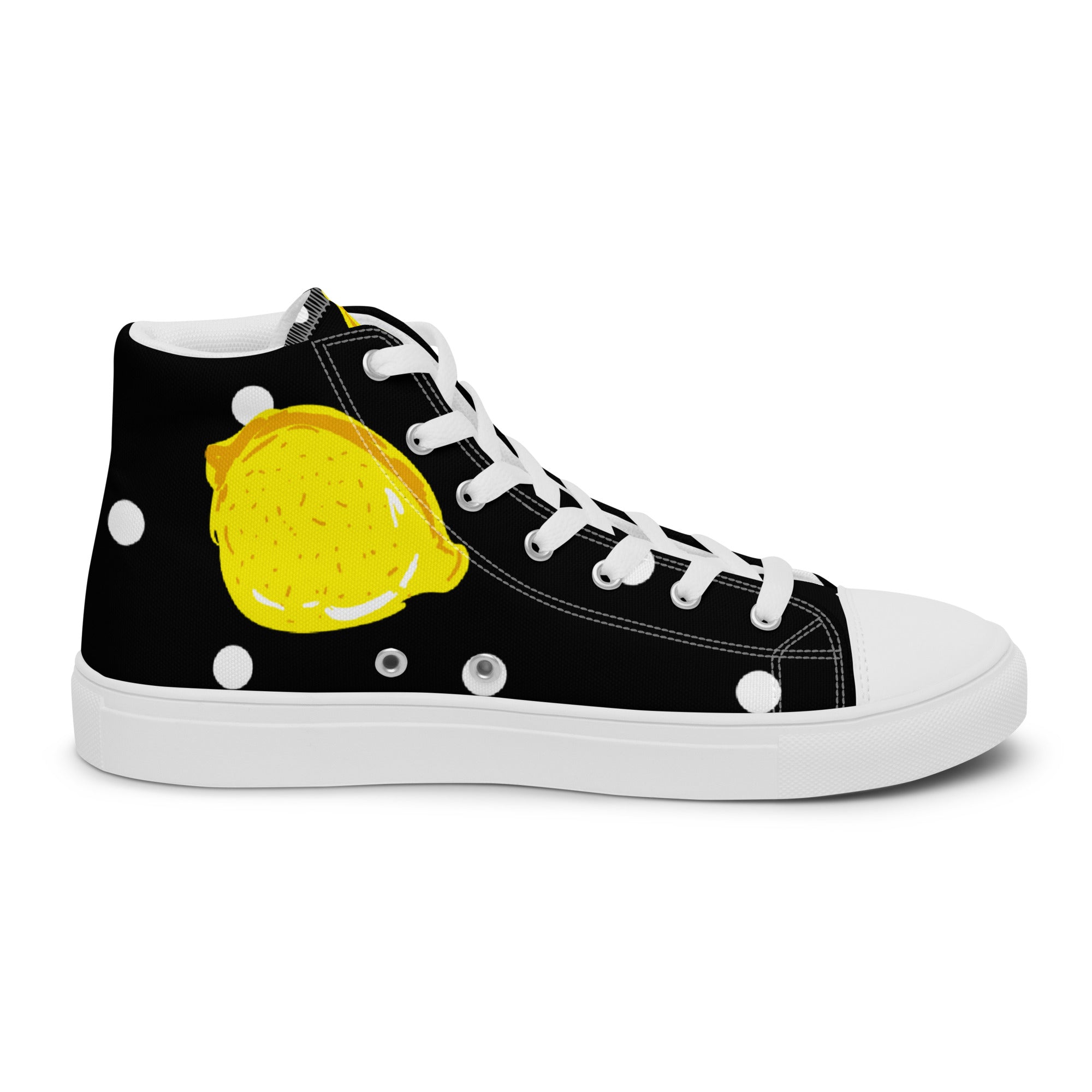 Men’s Lemon Slice High-Top Sneakers, Black Canvas Casual Shoes