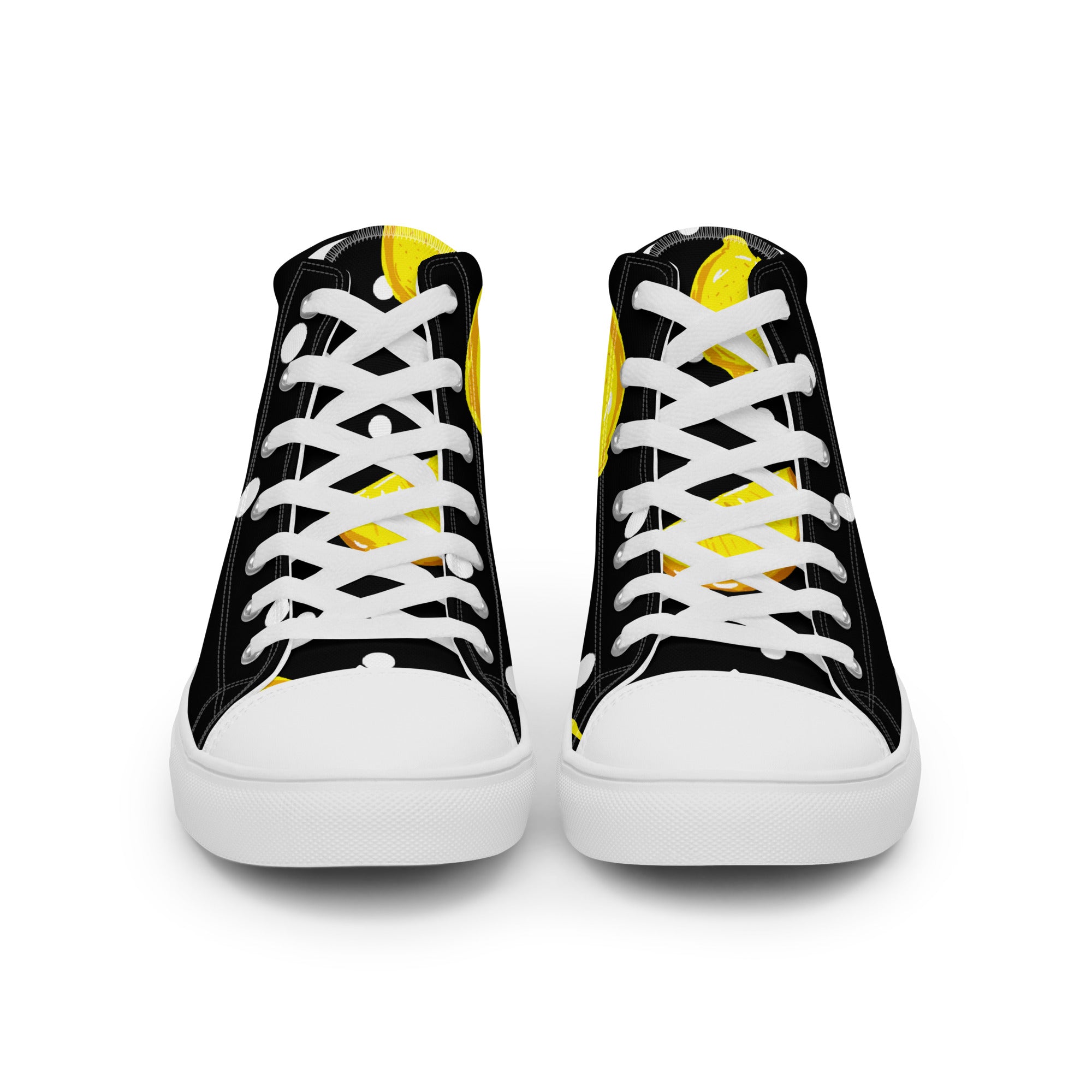 Men’s Lemon Slice High-Top Sneakers, Black Canvas Casual Shoes