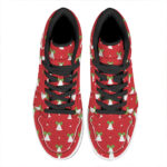 Festive Christmas High Top Leather Sneakers with Bell Print Design