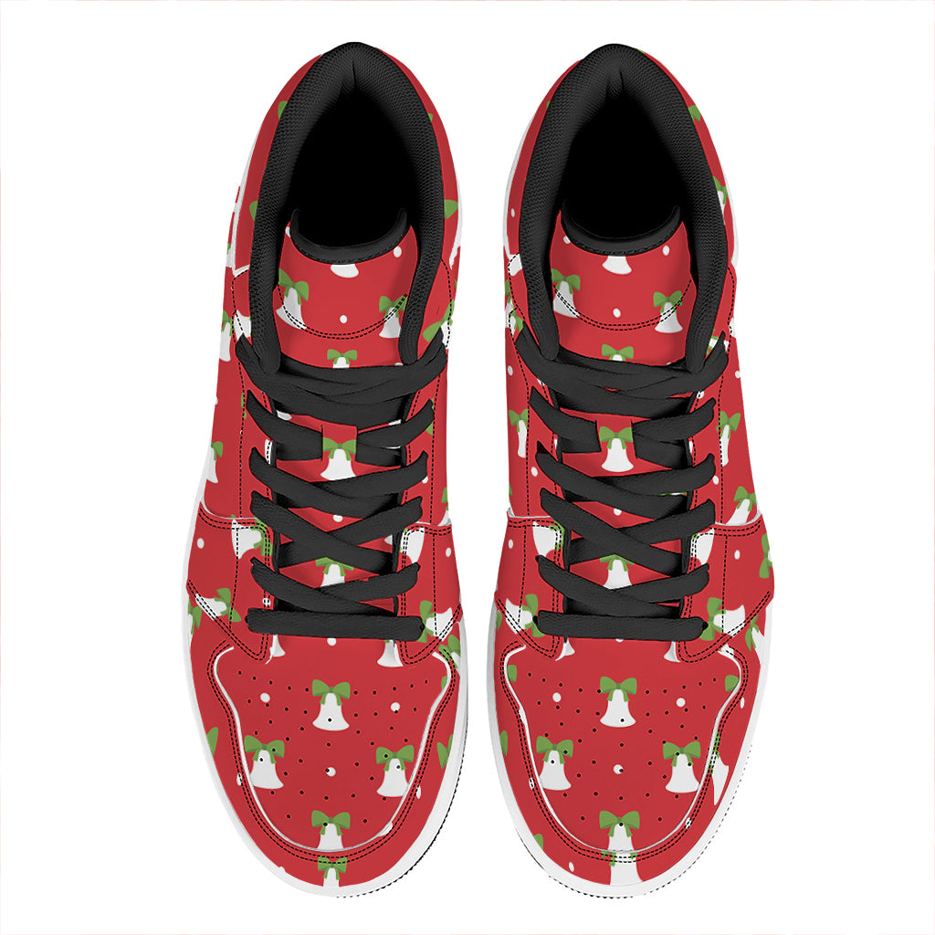 Festive Christmas High Top Leather Sneakers with Bell Print Design