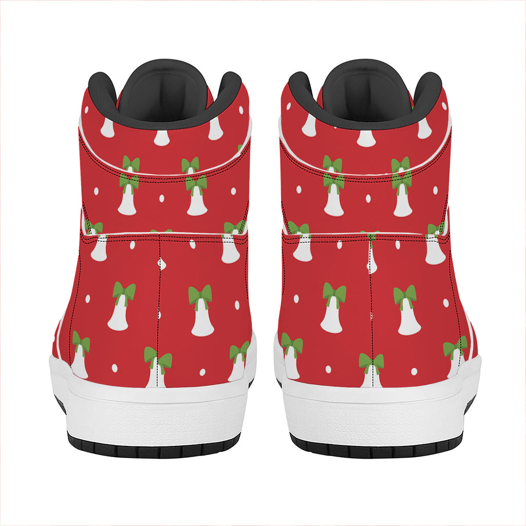 Festive Christmas High Top Leather Sneakers with Bell Print Design