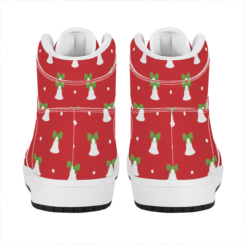 Festive Christmas High Top Leather Sneakers with Bell Print Design