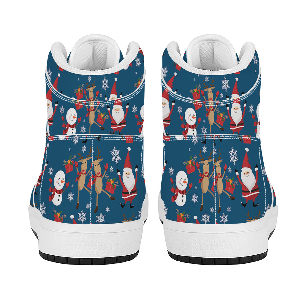 Festive Christmas High Top Leather Sneakers with Santa Claus Design