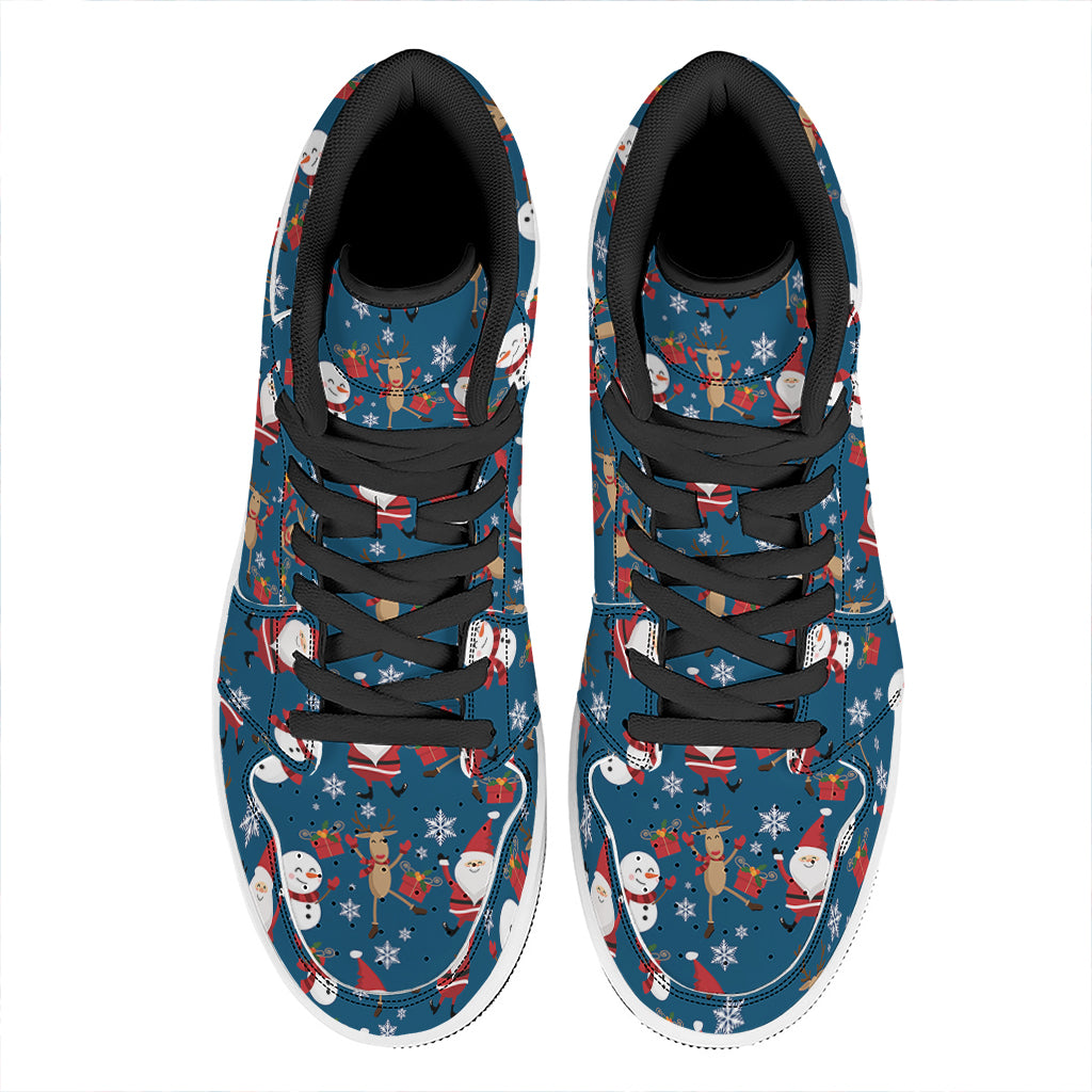 Festive Christmas High Top Leather Sneakers with Santa Claus Design