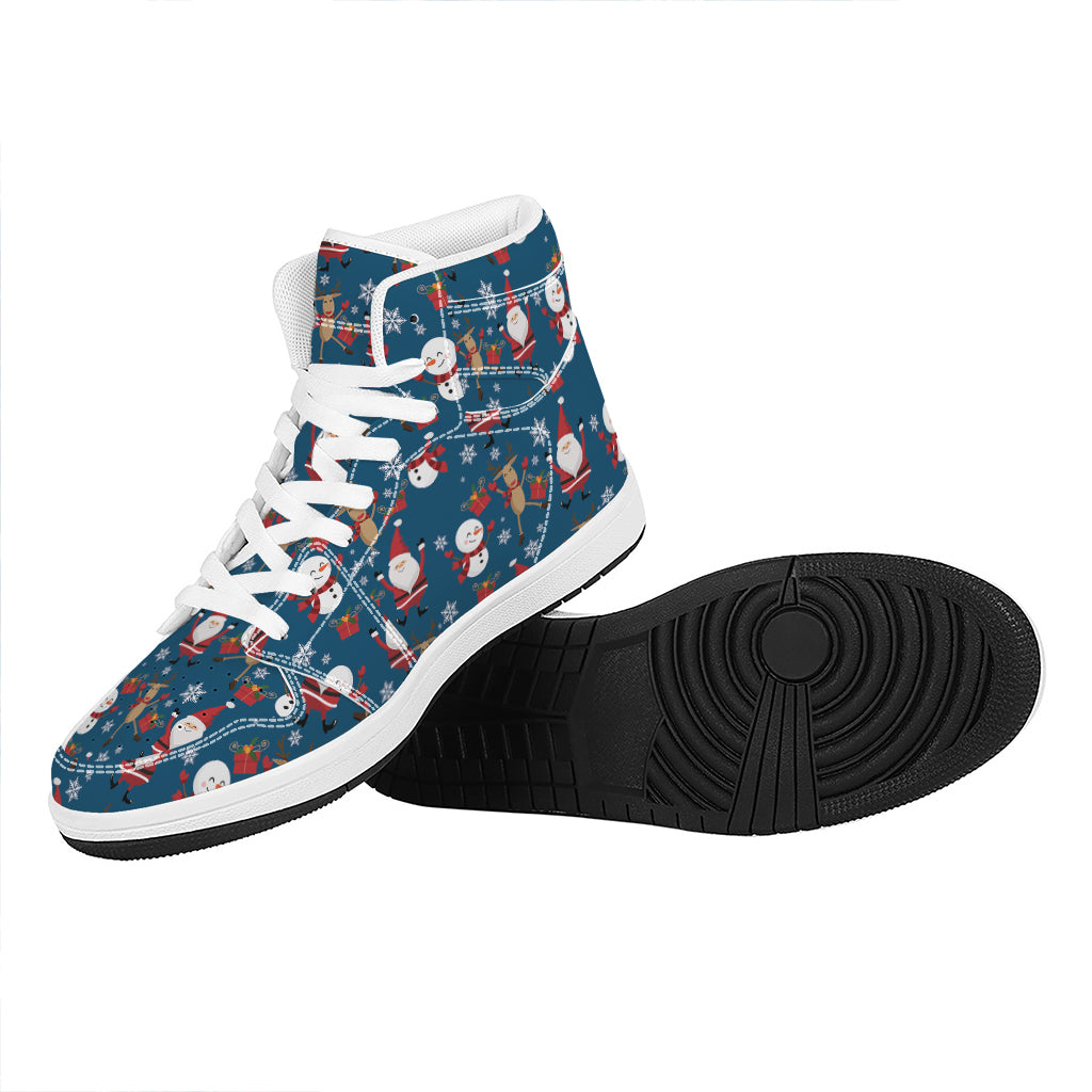 Festive Christmas High Top Leather Sneakers with Santa Claus Design