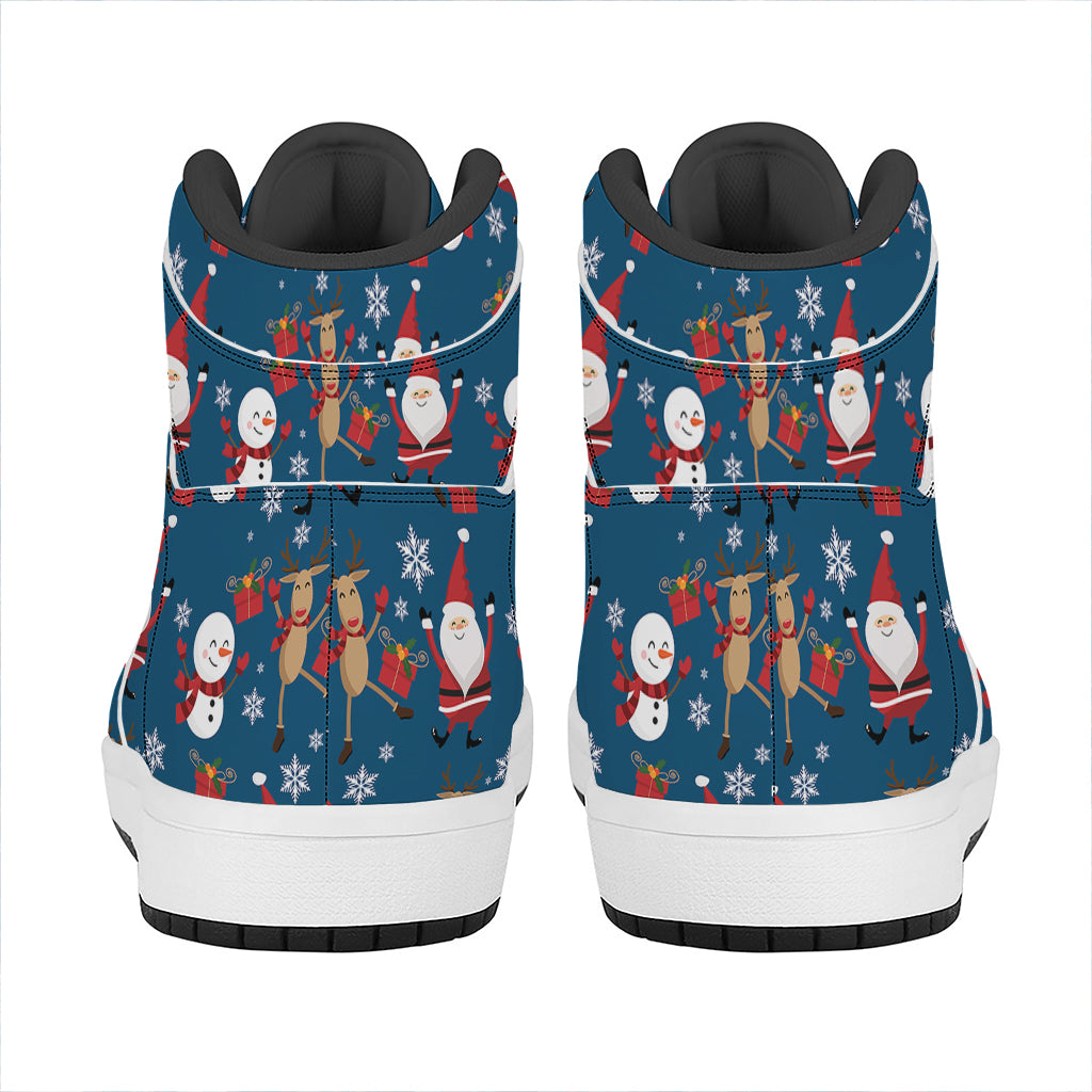 Festive Christmas High Top Leather Sneakers with Santa Claus Design