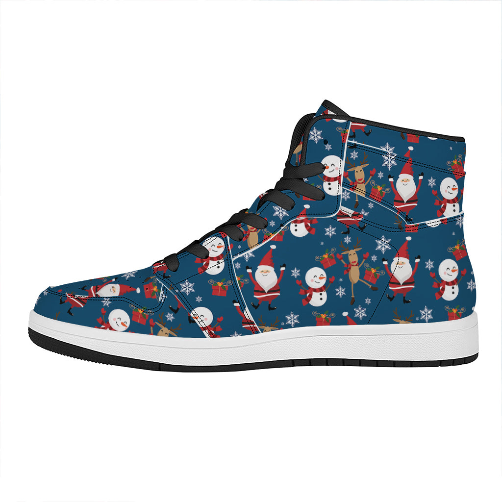 Festive Christmas High Top Leather Sneakers with Santa Claus Design