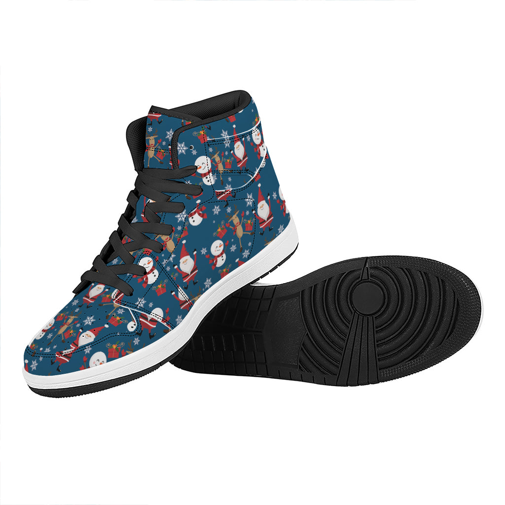 Festive Christmas High Top Leather Sneakers with Santa Claus Design