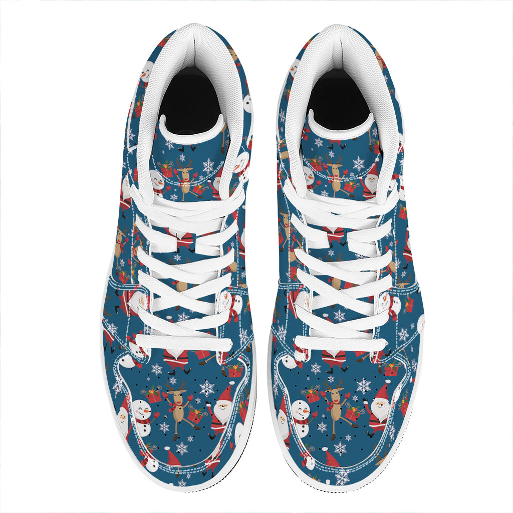 Festive Christmas High Top Leather Sneakers with Santa Claus Design