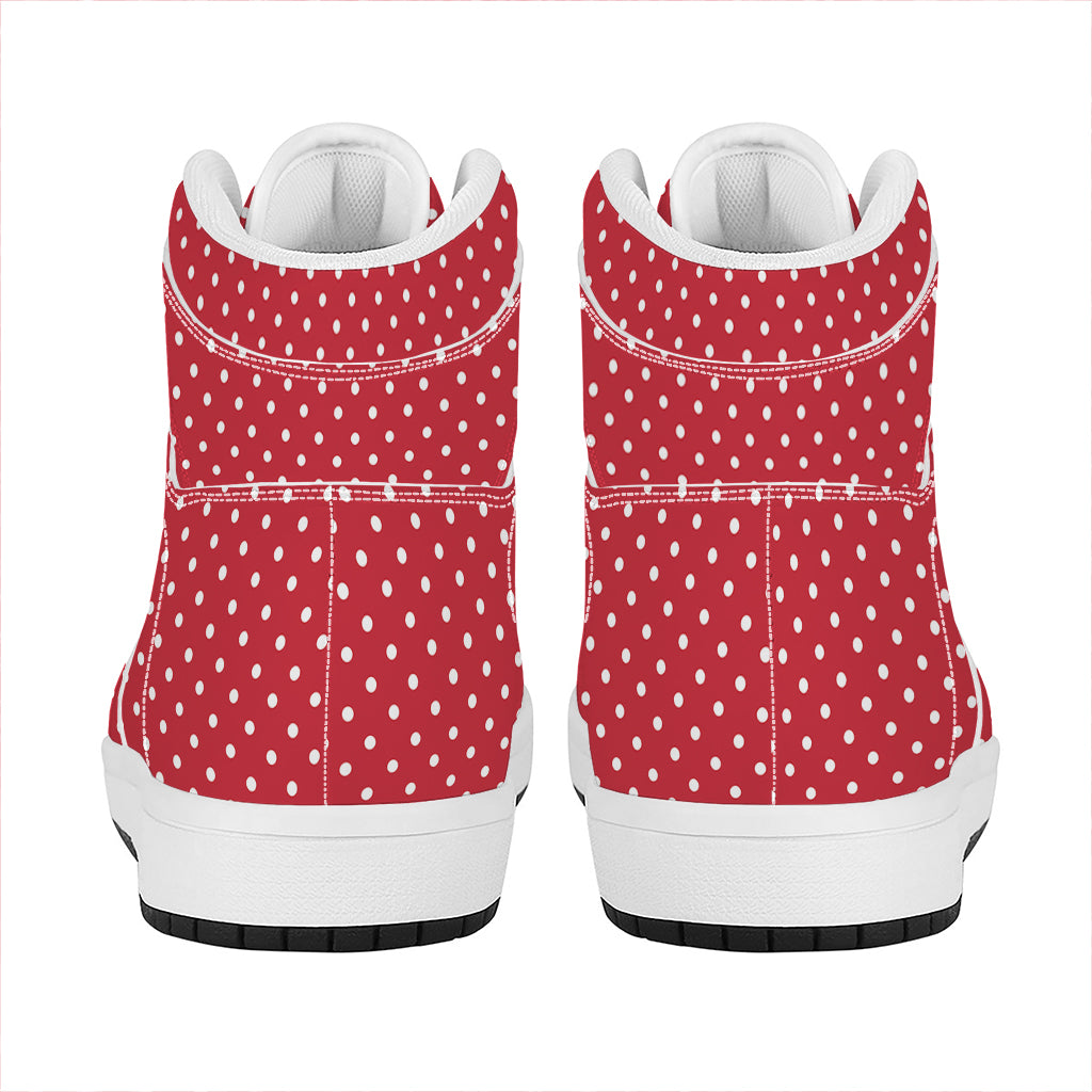 Festive High Top Leather Sneakers in Red and White Christmas Dots