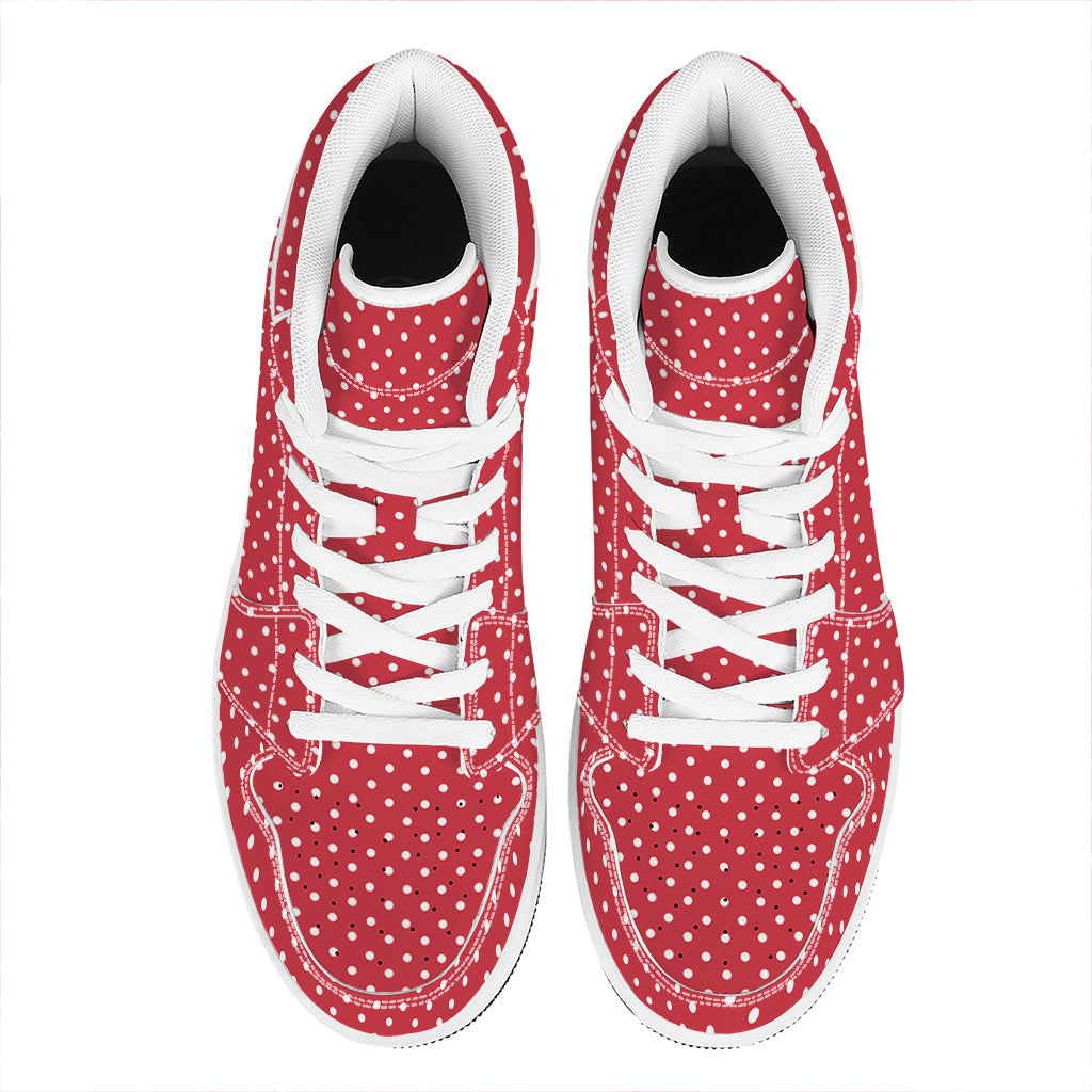 Festive High Top Leather Sneakers in Red and White Christmas Dots