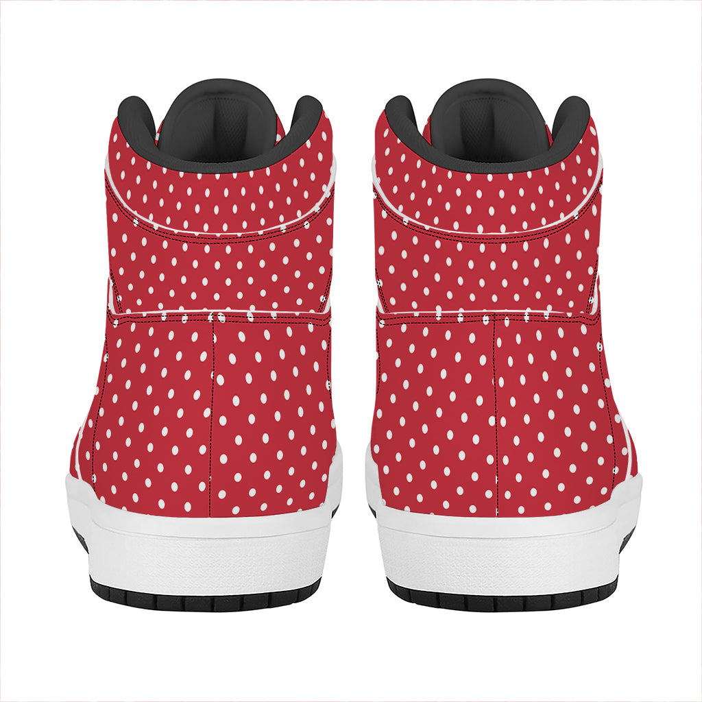 Festive High Top Leather Sneakers in Red and White Christmas Dots