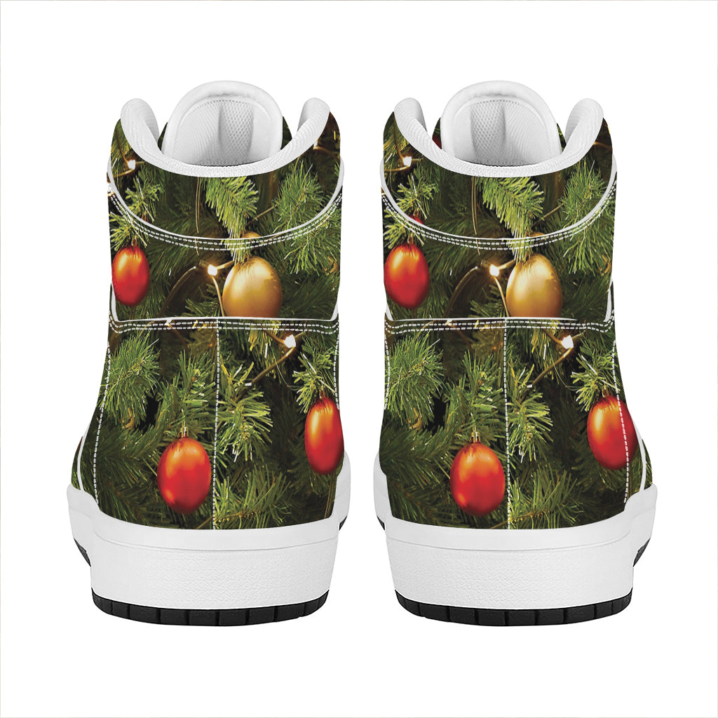 Festive High Top Leather Sneakers with Christmas Tree Design