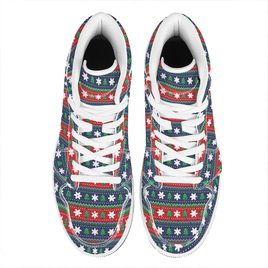 Festive Holiday High Top Leather Sneakers Merry Christmas