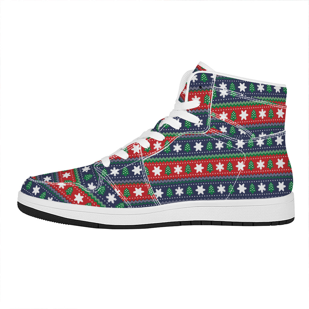 Festive Holiday High Top Leather Sneakers Merry Christmas